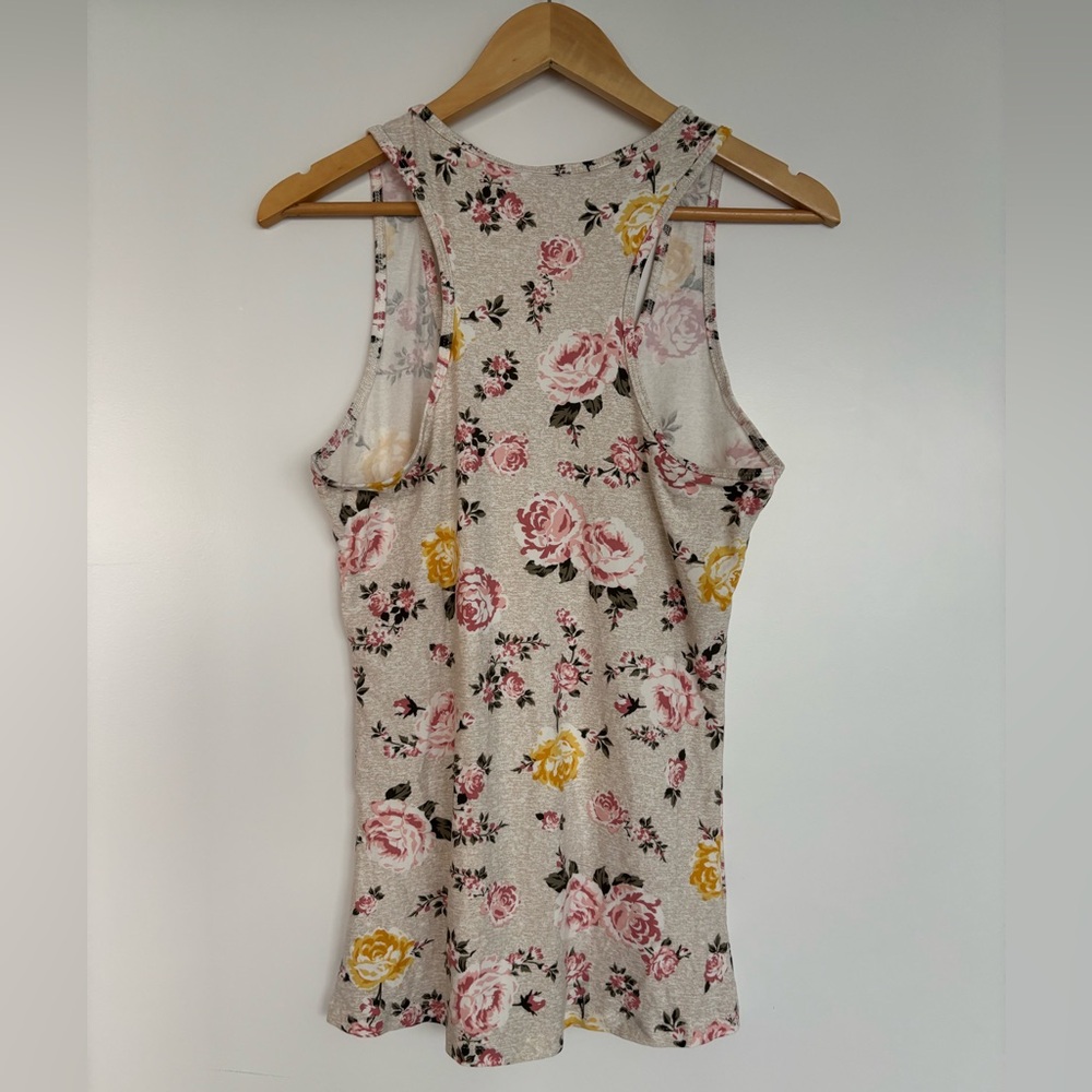 Ardene 17” PTP Basic Floral Racerback Tank Top, Cream Pink/Yellow, Size Large. - Picture 3 of 8